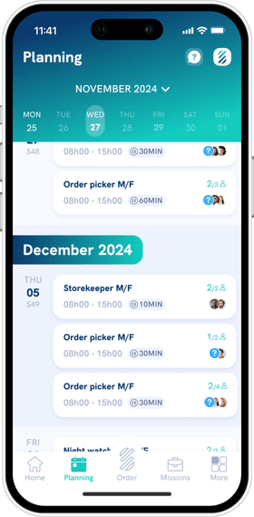 “Planning” screen of the Staffmatch Business mobile app.