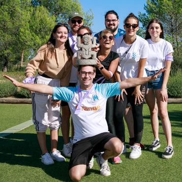 Members of the Staffmatch team celebrating a victory at the annual seminar.