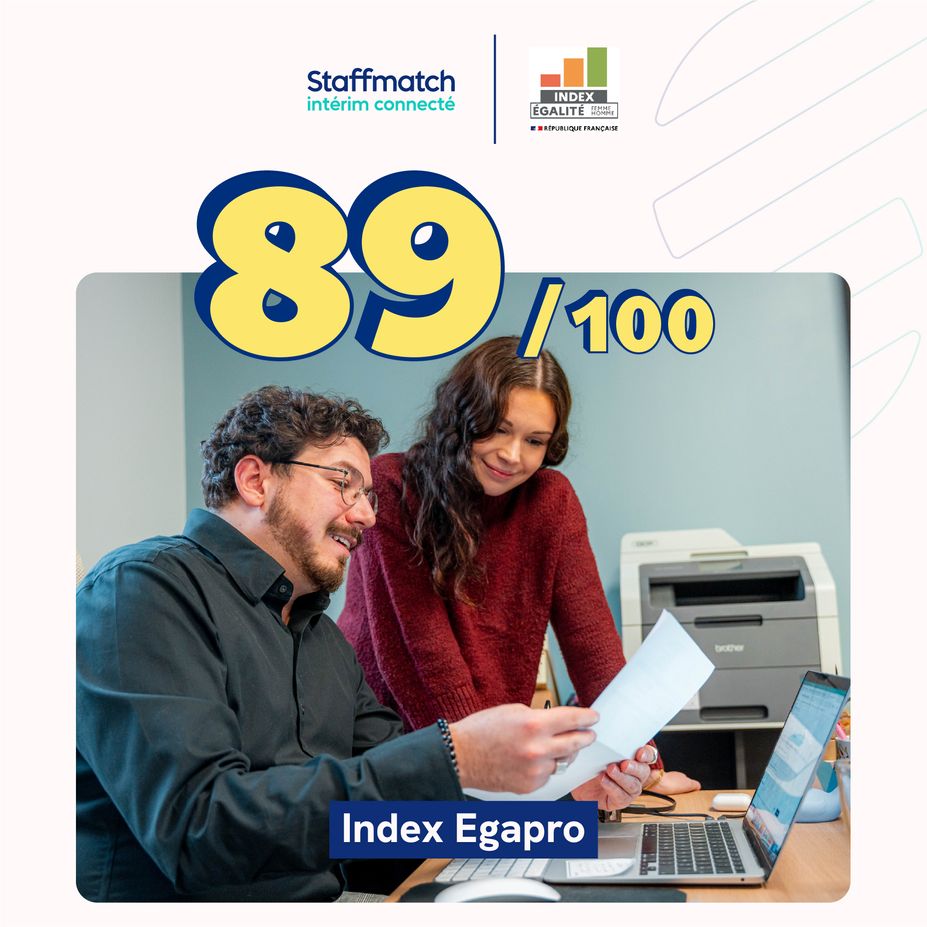 Illustration celebrating the 89/100 score of Staffmatch at the EgaPro Index.