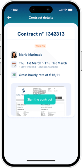 “Contracts” screen of the Staffmatch Business mobile app.