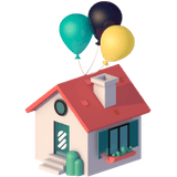Staffmatch house with balloons icon.