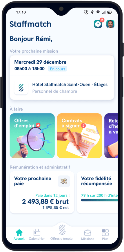 Téléphone avec l'application Staffmatch.