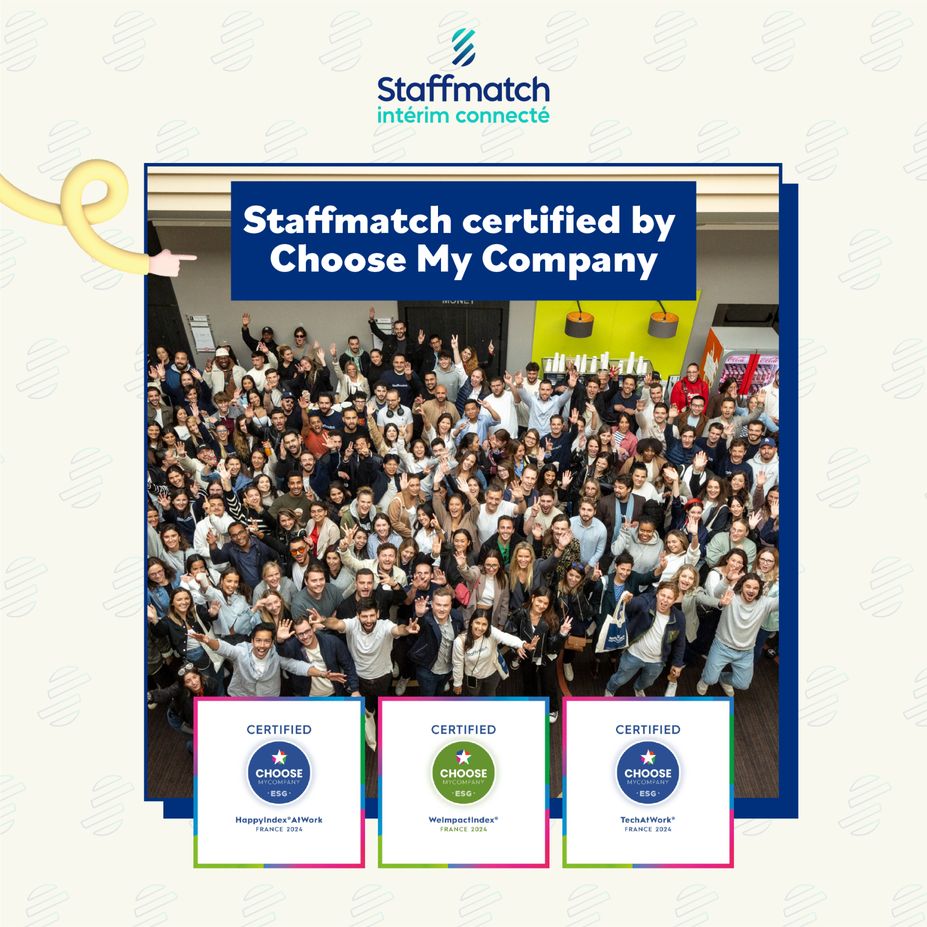 Certification badges and Staffmatch group photo.